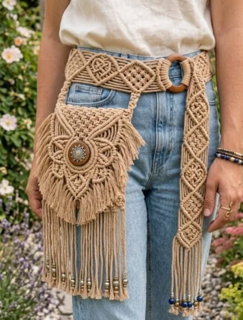 Crochet Flower Belt with Vintage Lace Details