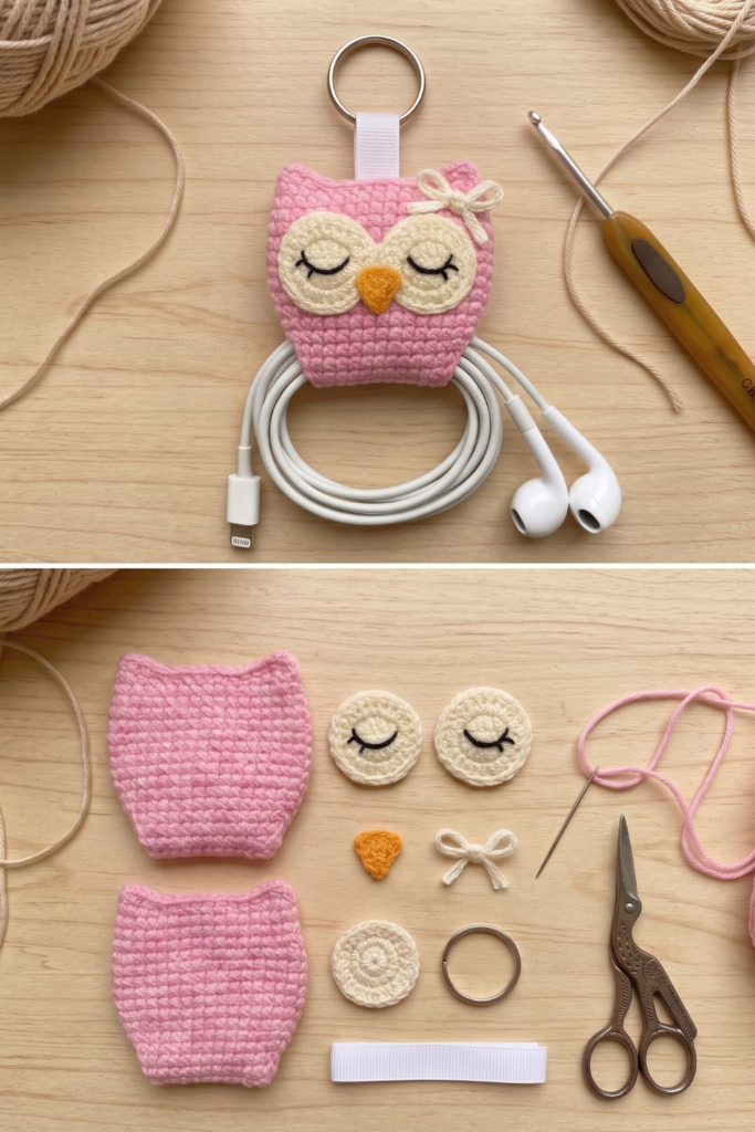 Crochet Owl Cable Organizer Keychain 