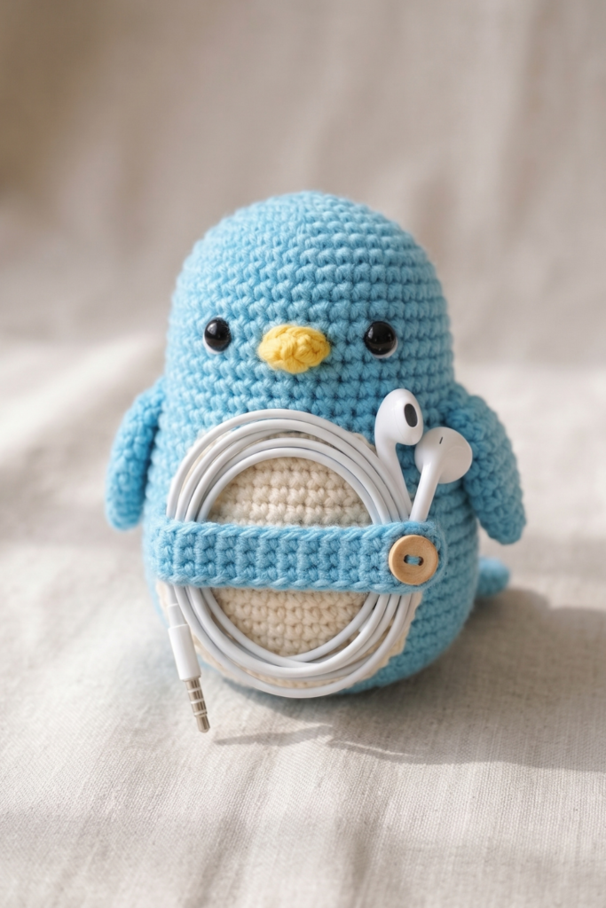 Cute Crochet Penguin Earphone Holder