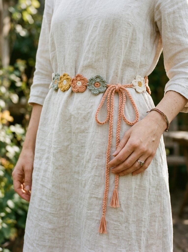 Elegant Crochet Floral Tie Belt for Everyday Wear