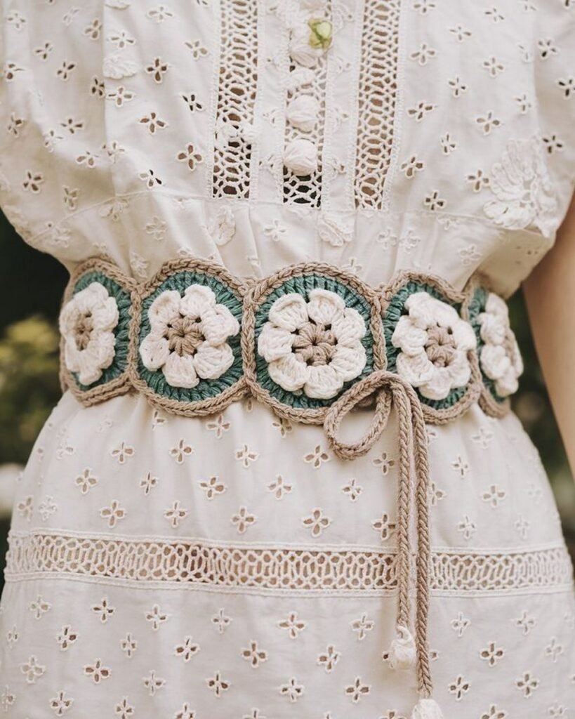 White Crochet Flower Belt for Cottage core Outfits
