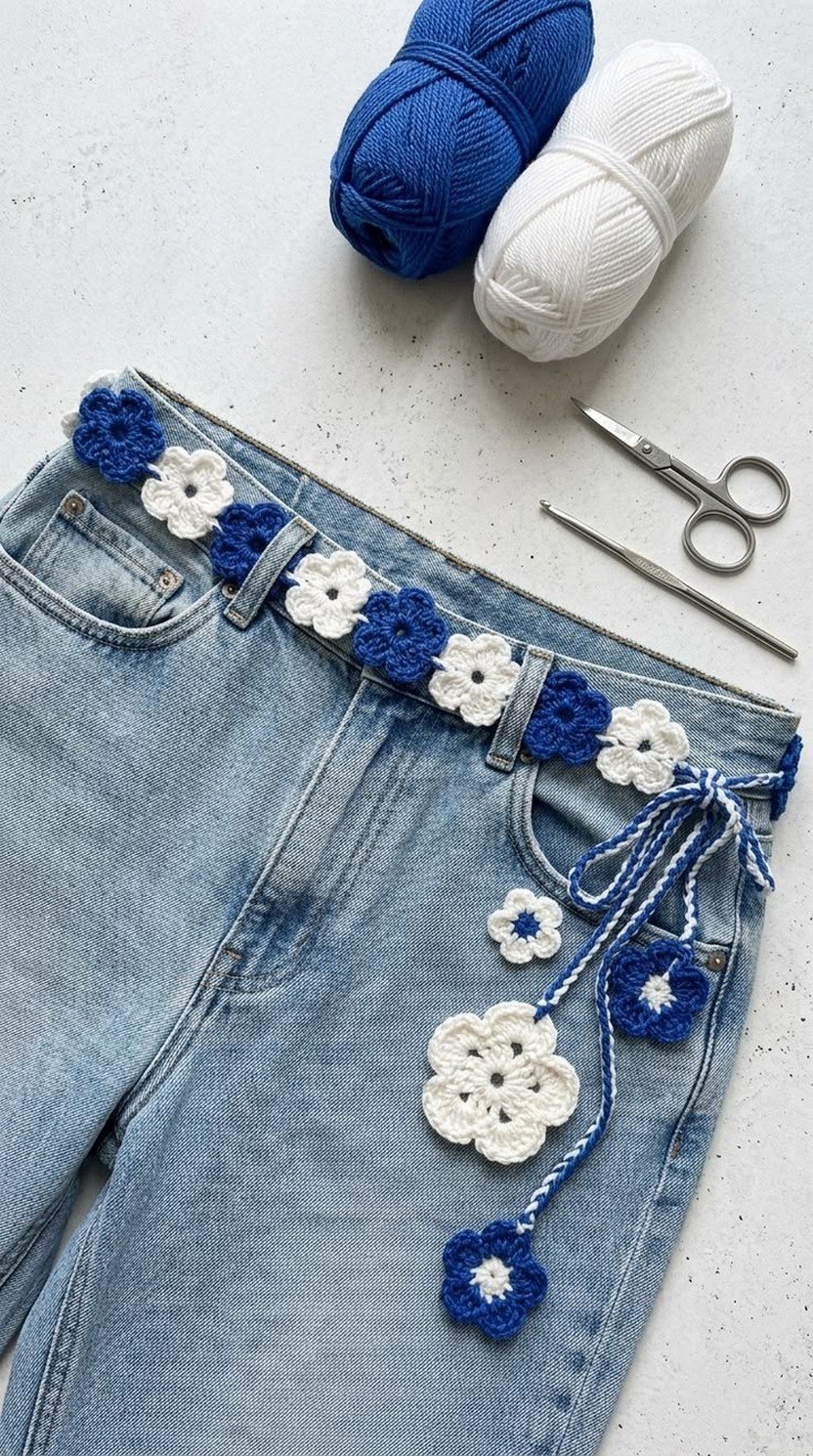 Crochet Rose Flower Belt with 3D Petals