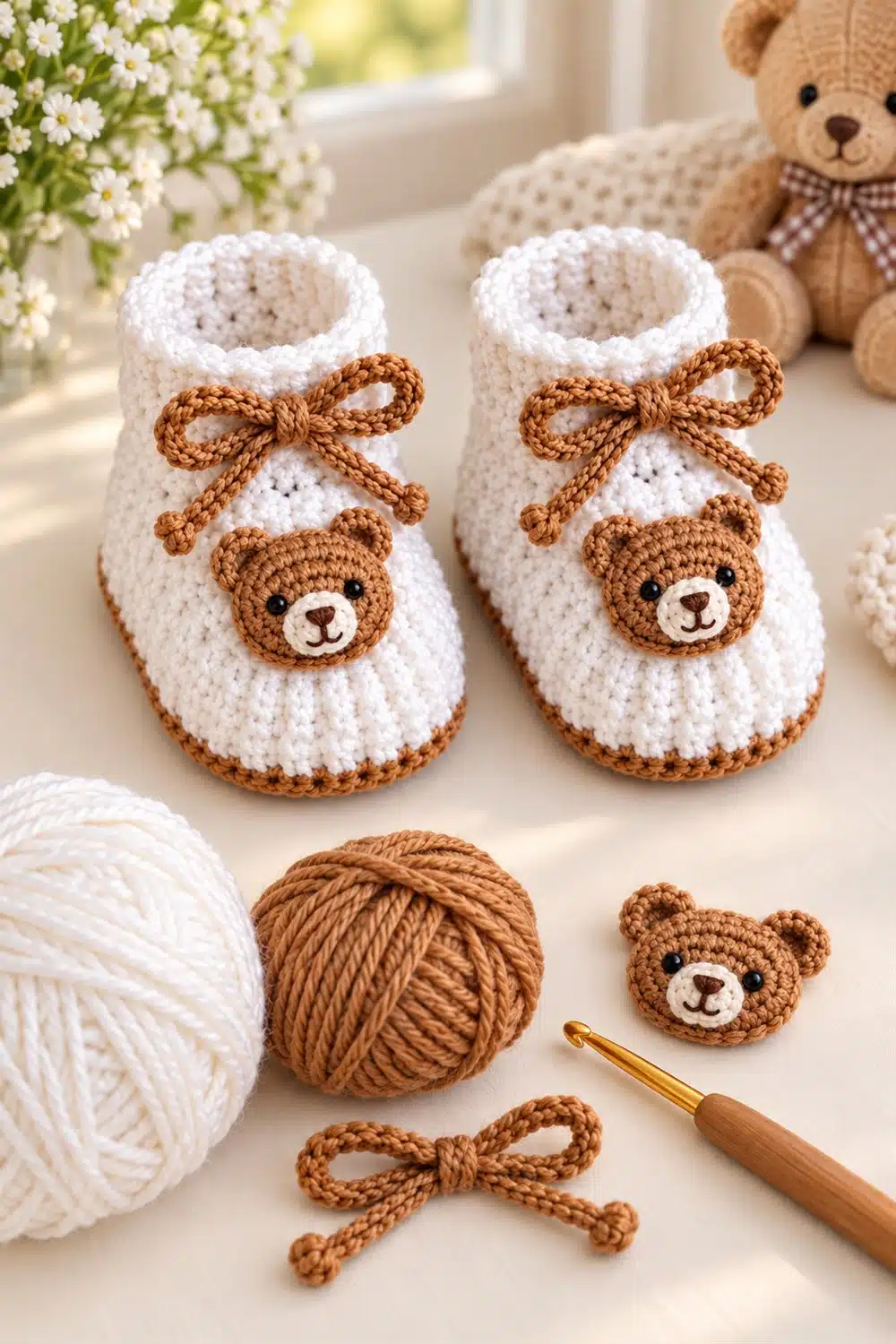 teddy bear baby crochet shoes